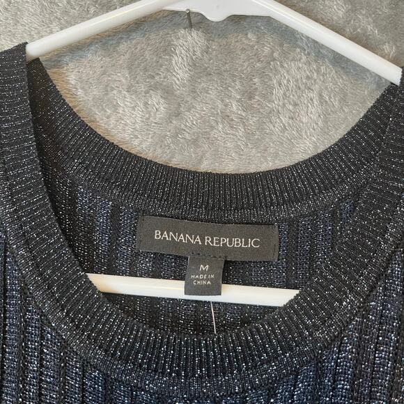 Banana Republic Lustro Metallic Sweater Dress Navy Metallic Stripes Medium‎ New - Picture 9 of 9